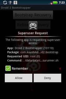 Droid2 bootstrap recovery allow